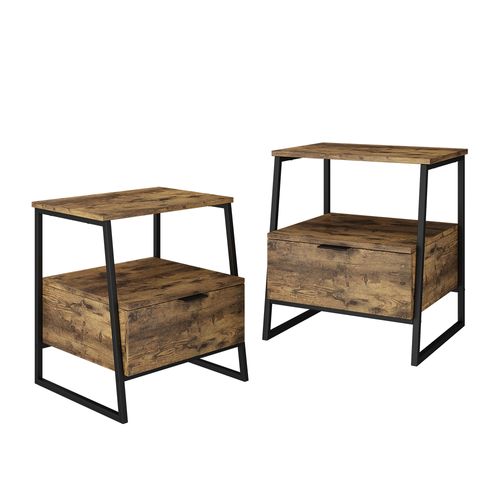 Table De Nuit Lunor 55282 Chêne Rustique/noir Lot De 2