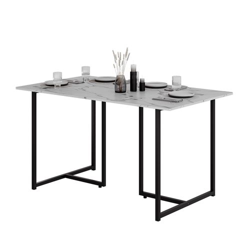Table De Salle à Manger Merido 55284 Noir/marbre Blanc 140x80cm