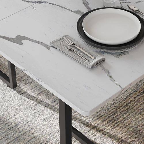 Table De Salle à Manger Merido 55284 Noir/marbre Blanc 140x80cm