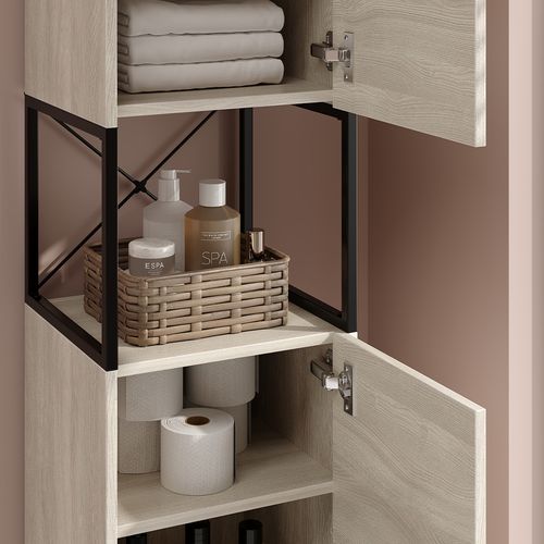 Armoire De Salle De Bain Vionna 55338 Chêne/noir 36x185cm Avec 2 Portes