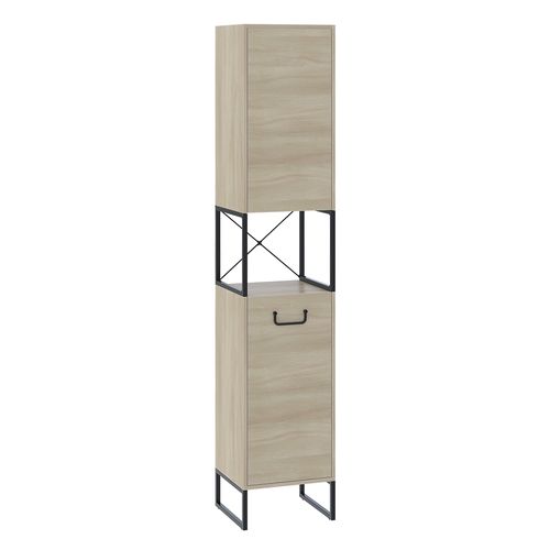 Armoire De Salle De Bain Vionna 55338 Chêne/noir 36x185cm Avec 2 Portes