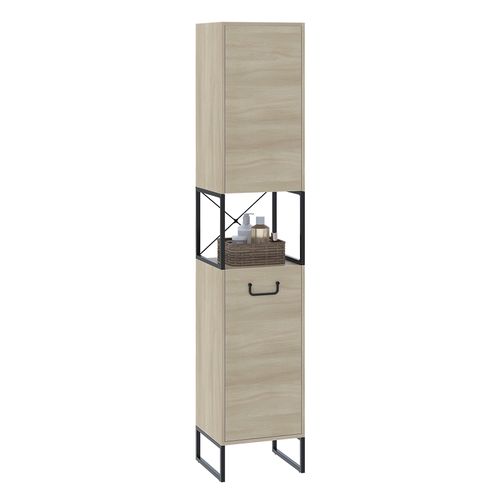 Armoire De Salle De Bain Vionna 55338 Chêne/noir 36x185cm Avec 2 Portes