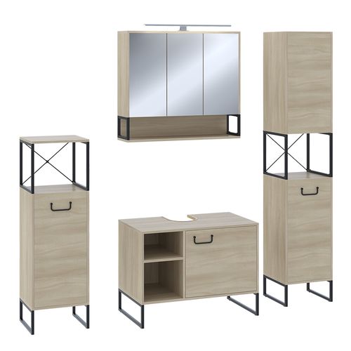 Armoire De Salle De Bain Vionna 55338 Chêne/noir 36x185cm Avec 2 Portes