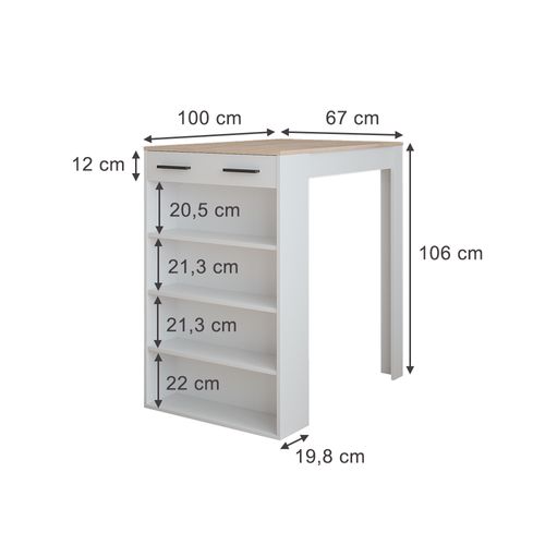 Table De Bar Repose 55346 Blanc/sonoma 67x100cm