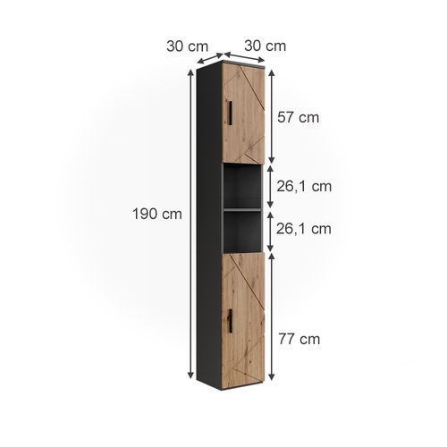 Armoire Haute Irma 55371 Anthracite/artisan 30x190cm Avec 2 Portes