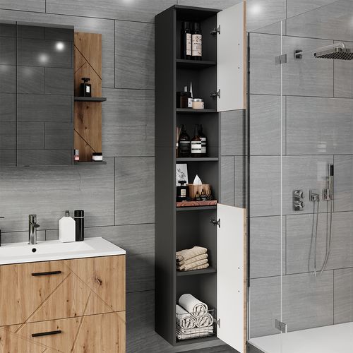 Armoire Haute Irma 55371 Anthracite/artisan 30x190cm Avec 2 Portes