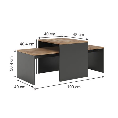 Ensemble De Tables Basses Donat 55393 Anthracite/chêne Doré 100x48cm , 2 Parties