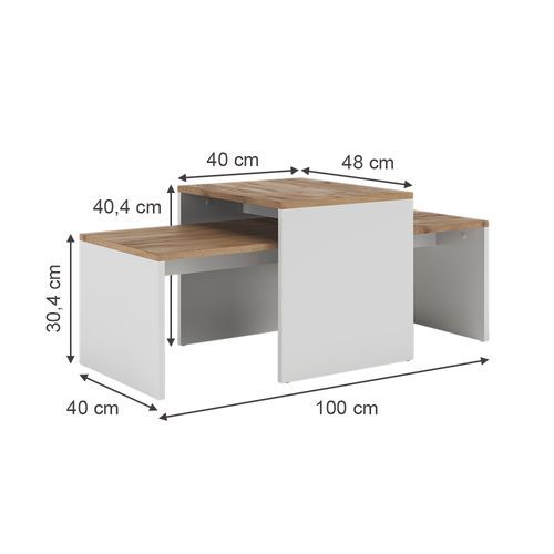 Ensemble De Tables Basses Donat 55394 Chêne Blanc/force De Lor 100x48cm , 2 Parties