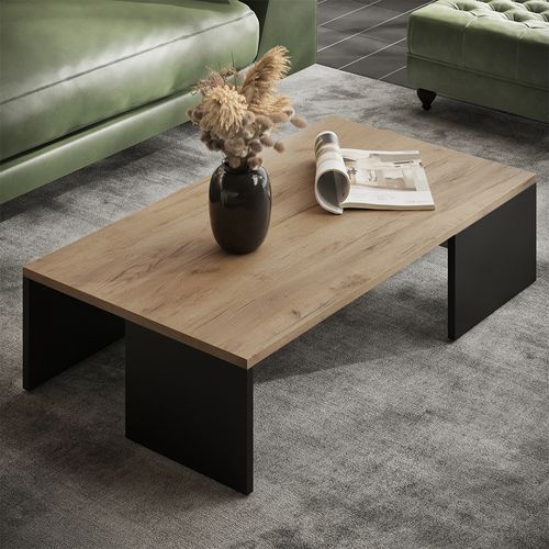 Table Basse Hardi 55396 Anthracite/chêne Doré 90x21.4cm