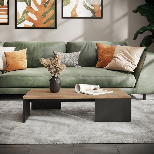 Table Basse Hardi 55396 Anthracite/chêne Doré 90x21.4cm