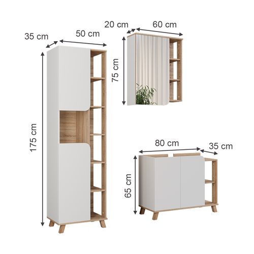 Ensemble De Meubles De Salle De Bains Karen 55411 Sonoma/blanc 3 Pièces
