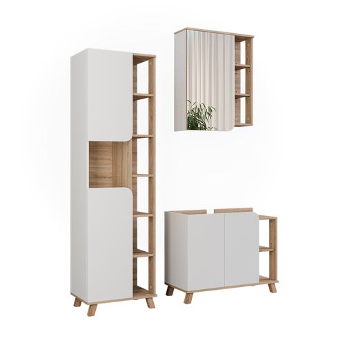 Ensemble De Meubles De Salle De Bains Karen 55411 Sonoma/blanc 3 Pièces