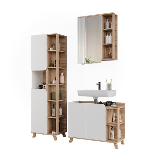 Ensemble De Meubles De Salle De Bains Karen 55411 Sonoma/blanc 3 Pièces