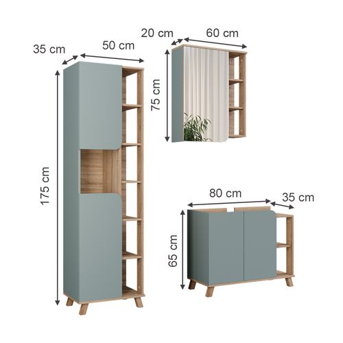 Meubles Bain Karen 55419 Sonoma/bleu 3 Pièces