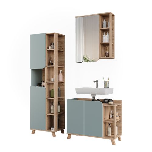 Meubles Bain Karen 55419 Sonoma/bleu 3 Pièces