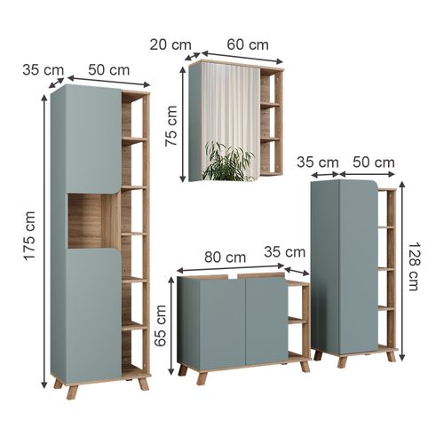 Meubles Bain Karen 55420 Sonoma/bleu 4 Pièces