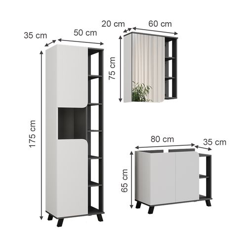 Ensemble De Meubles De Salle De Bains Karen 55423 Anthracite/blanc 3 Pièces