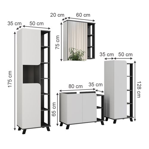 Ensemble De Meubles De Salle De Bains Karen 55424 Anthracite/blanc 4 Pièces
