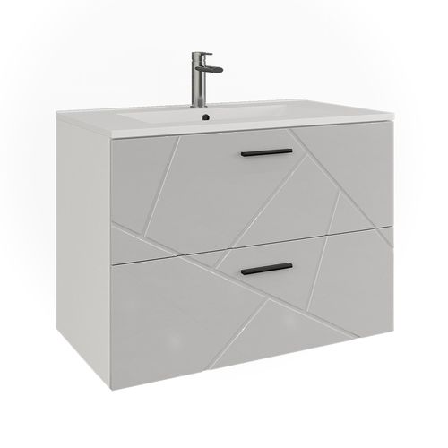 Meuble Sous Vasque Irma 55479 Blanc/blanc Brillant 80x57cm Avec 2 Tiroirs