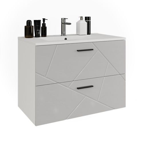Meuble Sous Vasque Irma 55479 Blanc/blanc Brillant 80x57cm Avec 2 Tiroirs