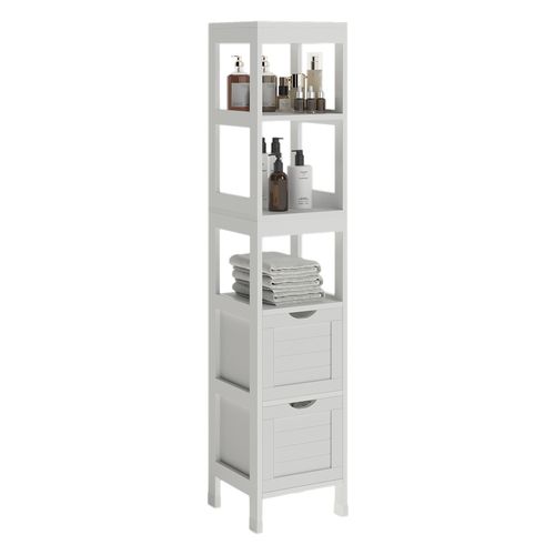 Meuble Salle De Bain Vilda 55542 Blanc 30x144cm Avec 2 Tiroirs