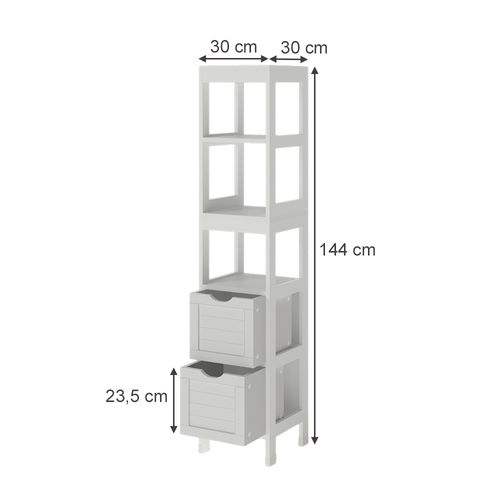 Meuble Salle De Bain Vilda 55542 Blanc 30x144cm Avec 2 Tiroirs