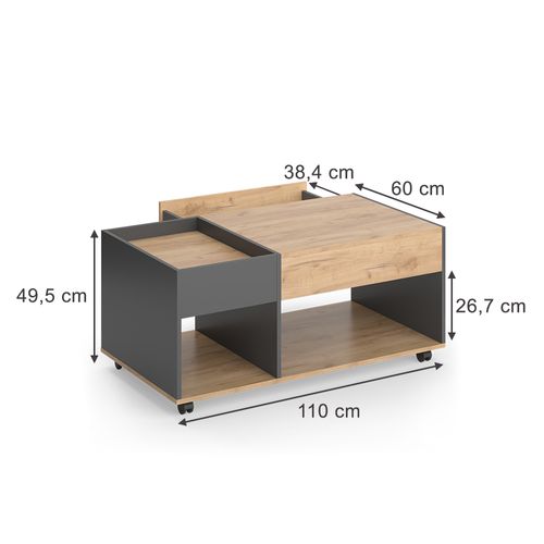 Table Basse Maik 55568 Chêne Doré/anthracite 110x60cm Avec Tiroir
