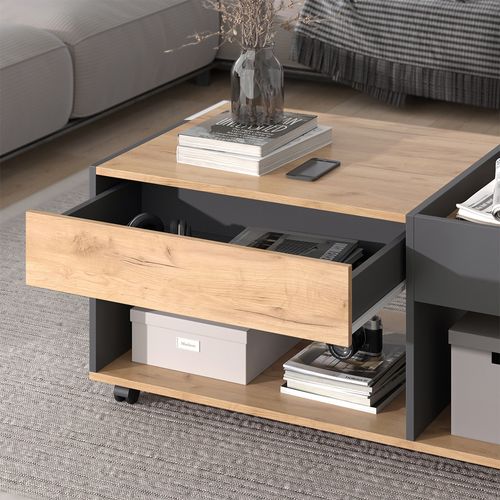 Table Basse Maik 55568 Chêne Doré/anthracite 110x60cm Avec Tiroir
