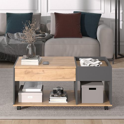 Table Basse Maik 55568 Chêne Doré/anthracite 110x60cm Avec Tiroir