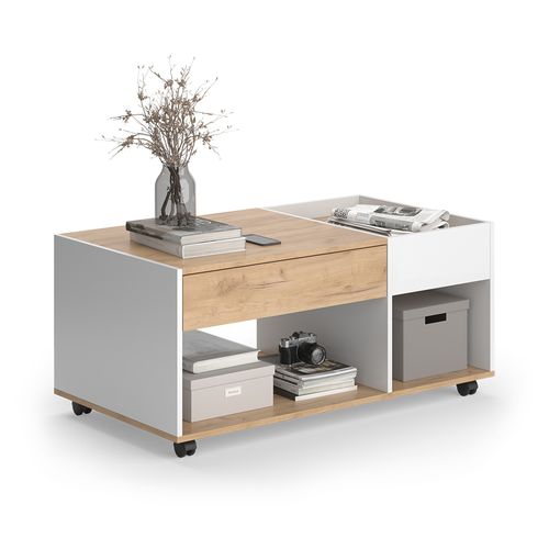 Table Basse Maik 55569 Chêne Doré/blanc 110x60cm Avec Tiroir