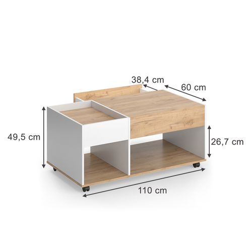 Table Basse Maik 55569 Chêne Doré/blanc 110x60cm Avec Tiroir