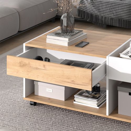 Table Basse Maik 55569 Chêne Doré/blanc 110x60cm Avec Tiroir