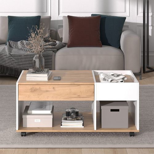 Table Basse Maik 55569 Chêne Doré/blanc 110x60cm Avec Tiroir