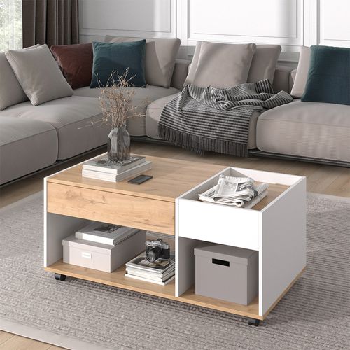 Table Basse Maik 55569 Chêne Doré/blanc 110x60cm Avec Tiroir