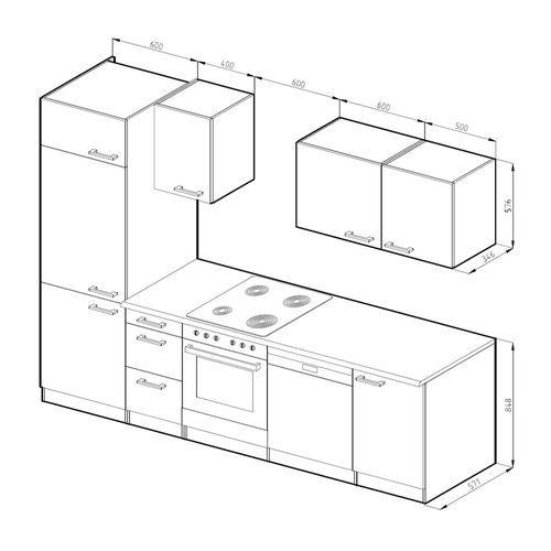 Ligne De Cuisine Optima 55574 Chêne Doré/anthracite 270cm Sans Plan De Travail, Avec Armoire Haute