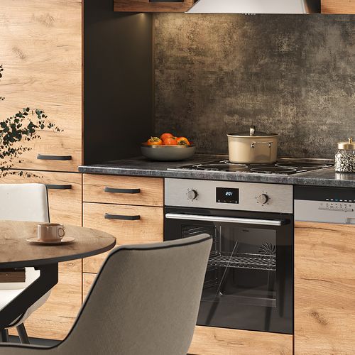 Ligne De Cuisine Optima 55574 Chêne Doré/anthracite 270cm Sans Plan De Travail, Avec Armoire Haute