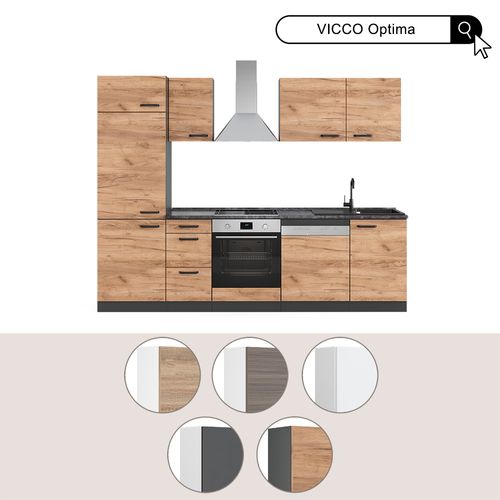 Ligne De Cuisine Optima 55574 Chêne Doré/anthracite 270cm Sans Plan De Travail, Avec Armoire Haute