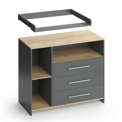 Commode à Langer Oskar 55592 Anthracite/chêne Doré 113x93cm Avec 3 Tiroirs