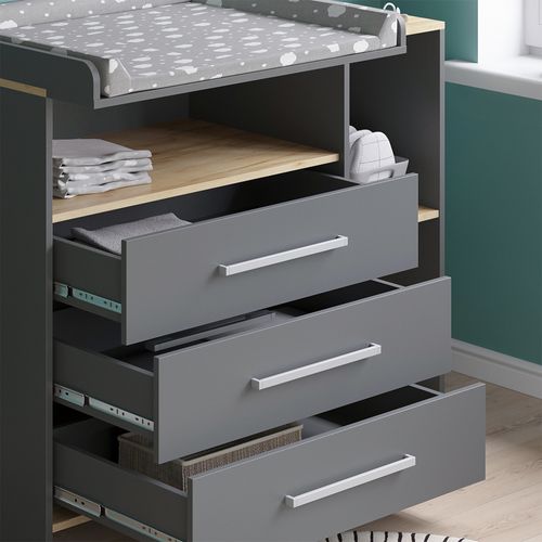 Commode à Langer Oskar 55592 Anthracite/chêne Doré 113x93cm Avec 3 Tiroirs