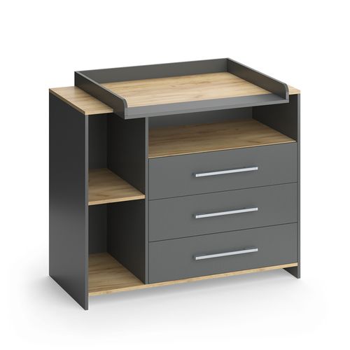 Commode à Langer Oskar 55592 Anthracite/chêne Doré 113x93cm Avec 3 Tiroirs