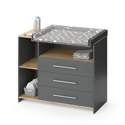 Commode à Langer Oskar 55592 Anthracite/chêne Doré 113x93cm Avec 3 Tiroirs