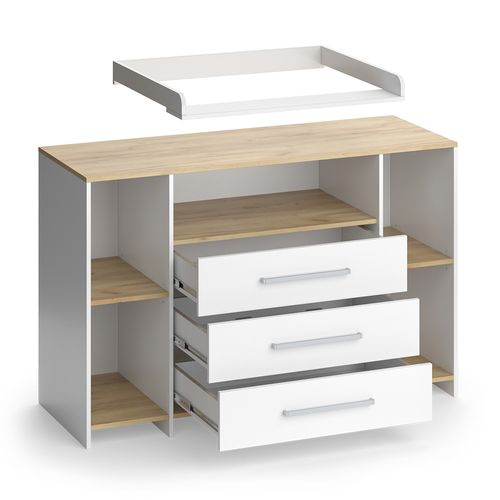 Commode à Langer Oskar 55594 Chêne Blanc/force De Lor 143.2x93cm Avec 3 Tiroirs