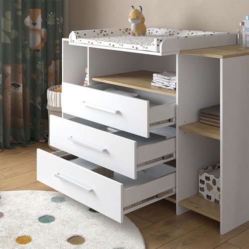 Commode à Langer Oskar 55594 Chêne Blanc/force De Lor 143.2x93cm Avec 3 Tiroirs