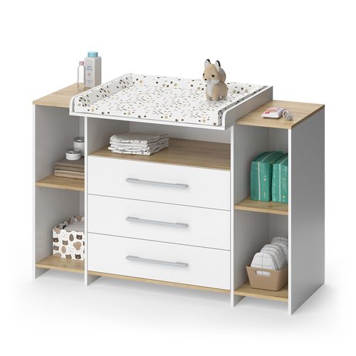 Commode à Langer Oskar 55594 Chêne Blanc/force De Lor 143.2x93cm Avec 3 Tiroirs