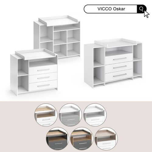 Commode à Langer Oskar 55594 Chêne Blanc/force De Lor 143.2x93cm Avec 3 Tiroirs