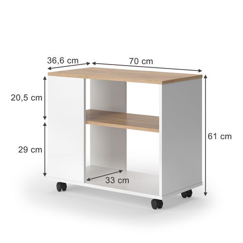 Table Basse Marian 55605 Chêne Doré/blanc 70x36.6cm Avec Roulettes