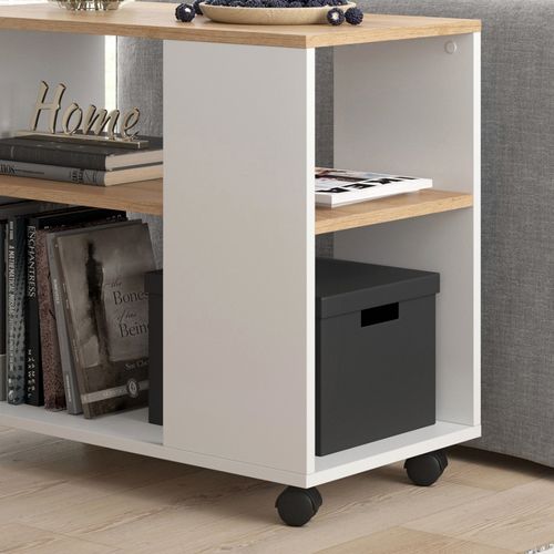 Table Basse Marian 55605 Chêne Doré/blanc 70x36.6cm Avec Roulettes