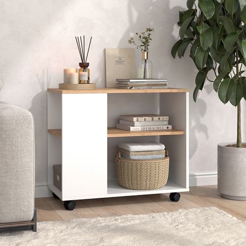 Table Basse Marian 55605 Chêne Doré/blanc 70x36.6cm Avec Roulettes