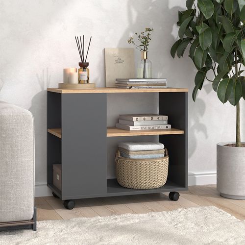 Table Basse Marian 55606 Chêne Doré/anthracite 70x36.6cm Avec Roulettes