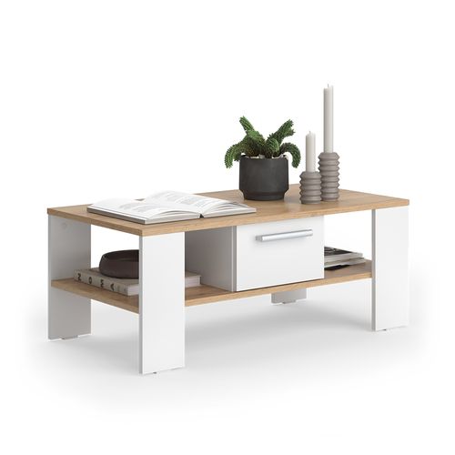 Table Basse Wilmut 55608 Chêne Doré/blanc 89.8x46.4cm Avec Tiroir